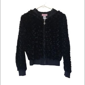 Black Zip-Up Fuzzy Sweater with Hood by Periscope